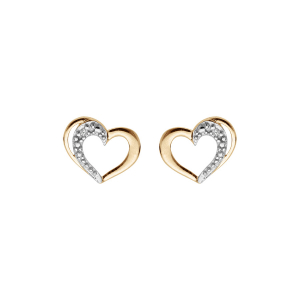 BOUCLES D'OREILLES TIGE PLAQUÉ OR COEUR OXYDES BLANCS SERTIS