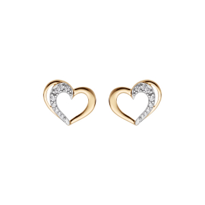 BOUCLES D'OREILLES TIGE PLAQUÉ OR COEUR OXYDES BLANCS SERTIS