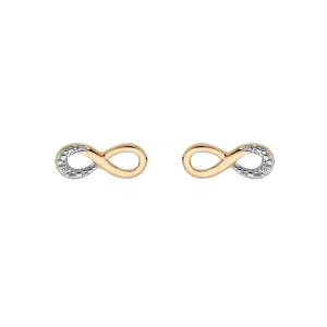 BOUCLES D'OREILLES TIGE PLAQUÉ OR  INFINI OXYDES BLANCS SERTIS 9 mm de long