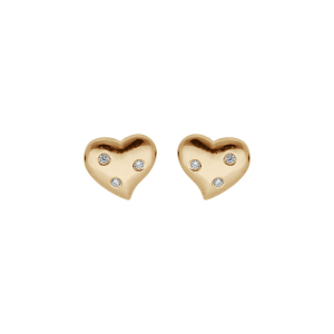 BOUCLES D'OREILLES TIGE PLAQUÉ OR COEUR 3 OXYDES BLANCS SERTIS