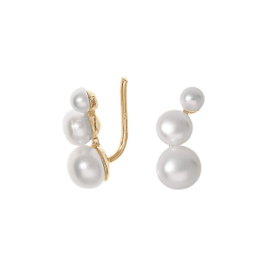 BOUCLES D'OREILLES PLAQUÉ OR  3 PERLES D'EAU DOUCE CHEMIN D'OREILLE