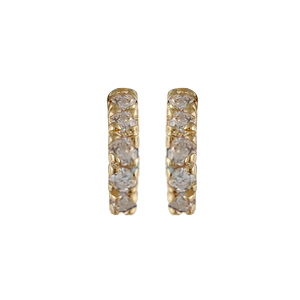 BOUCLES D'OREILLES PLAQUÉ OR DEMI CREOLE RAIL PIERRES SYNTHETIQUES BLANCHES