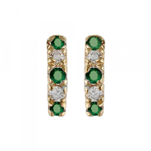BOUCLES D'OREILLES PLAQUÉ OR DEMI CREOLE RAIL PIERRES SYNTHETIQUES VERT ET BLANCHES