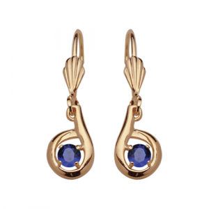 BOUCLES D'OREILLES PLAQUÉ OR SYSTEME DORMEUSE PENDANTE PIERRE BLEU FONCE SYNTHETIQUE