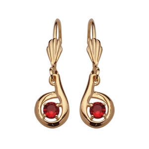 BOUCLES D'OREILLES PLAQUÉ OR PENDANTE PIERRE ROUGE SYNTHETIQUE