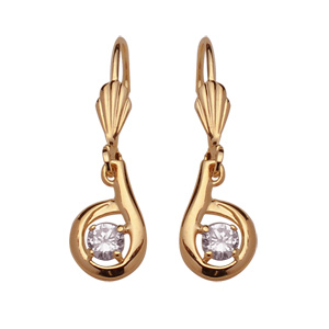 BOUCLES D'OREILLES PLAQUÉ OR PENDANTE PIERRE BLANCHE SYNTHETIQUE