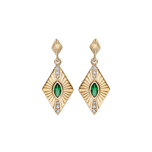 BOUCLES D'OREILLES TIGE PLAQUÉ OR FORME LOSANGE OXYDE VERT SERTI CLOS
