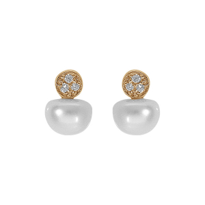 BOUCLES D'OREILLES TIGE PLAQUÉ OR PERLE DE CULTURE D'EAU DOUCE ET 1 OXYDE BLANC SERTI
