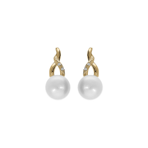 BOUCLES D'OREILLES TIGE PLAQUÉ OR PERLE DE CULTURE D'EAU DOUCE AVEC OXYDES BLANCS SERTIS