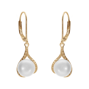 BOUCLES D'OREILLES DORMEUSE FORME GOUTTE PLAQUÉ OR PERLE DE CULTURE D'EAU DOUCE AVEC OXYDES BLANCS SERTIS