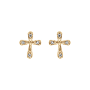 BOUCLES D'OREILLES TIGE PLAQUÉ OR 0.6 X 0.80MM  OXYDES BLANCS SERTIS