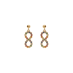BOUCLES D'OREILLES TIGE PLAQUÉ OR PENDANTE MOTIF INFINI MULTI COULEURS