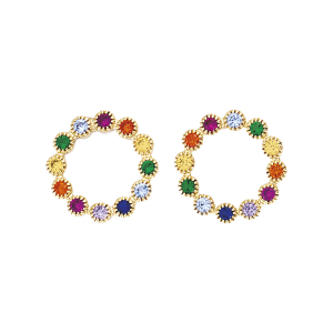 BOUCLES D'OREILLES TIGE PLAQUÉ OR CERCLE OXYDES MULTI COULEURS