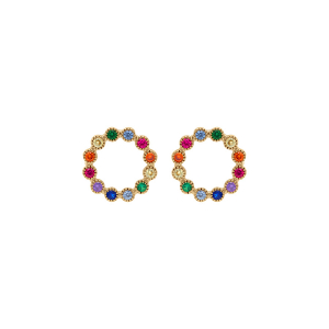 BOUCLES D'OREILLES TIGE PLAQUÉ OR CERCLE OXYDES MULTI COULEURS