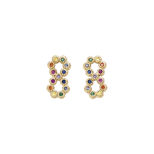 BOUCLES D'OREILLES TIGE PLAQUÉ OR PUCE MOTIF INFINI MULTI COULEURS