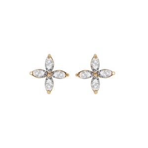 BOUCLES D'OREILLES TIGE PLAQUÉ OR FLEUR OXYDES BLANCS SERTI