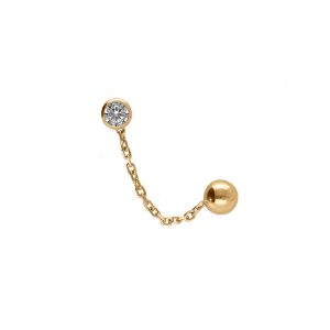 BOUCLES D'OREILLES PLAQUÉ OR  CHAINETTE OXYDE BLANC 4MM SERTI ET BOULE 5MM (2 TROUS)