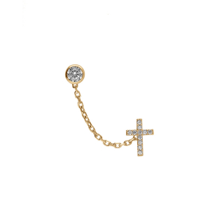 BOUCLES D'OREILLES PLAQUÉ OR CHAINETTE OXYDE BLANC SERTI CLOS 4MM ET CROIX OXYDES BLANCS SERTIS (2 TOUS)