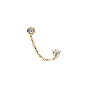 BOUCLES D'OREILLES PLAQUÉ OR CHAINETTE OXYDE BLANC SERTI CLOS 4MM ET ETOILE OXYDE BLANC SERTI (2 TROUS)