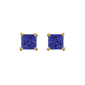 BOUCLES D'OREILLES PLAQUÉ OR TIGE PIERRE CARRÉ SYNTHETIQUE BLEU FONCE
