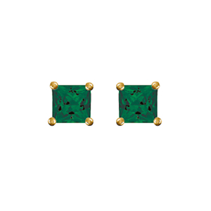 BOUCLES D'OREILLES PLAQUÉ OR TIGE PIERRE CARRÉ SYNTHETIQUE VERTE