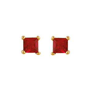 BOUCLES D'OREILLES PLAQUÉ OR TIGE PIERRE CARRÉ SYNTHETIQUE ROUGE