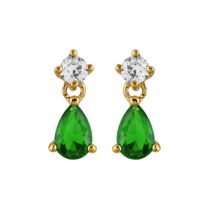 BOUCLES D'OREILLES PLAQUÉ OR TIGE PIERRE GOUTTE PENDANTE VERT SYNTHETIQUE