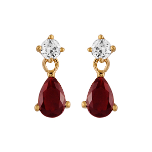 BOUCLES D'OREILLES PLAQUÉ OR TIGE PIERRE GOUTTE PENDANTE ROUGE SYNTHETIQUE