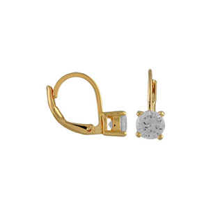 BOUCLES D'OREILLES PLAQUÉ OR DORMEUSE PIERRE RONDE BLANCHE SYNTHETIQUE 6MM 4 GRIFFES
