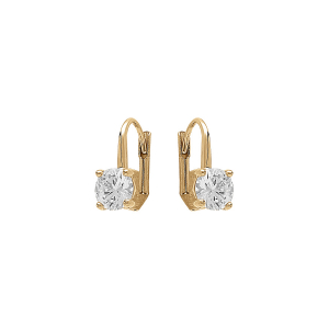BOUCLES D'OREILLES PLAQUÉ OR DORMEUSE PIERRE RONDE BLANCHE SYNTHETIQUE 6MM 4 GRIFFES