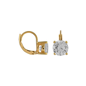 BOUCLES D'OREILLES PLAQUÉ OR DORMEUSE PIERRE RONDE BLANCHE SYNTHETIQUE 8MM 4 GRIFFES