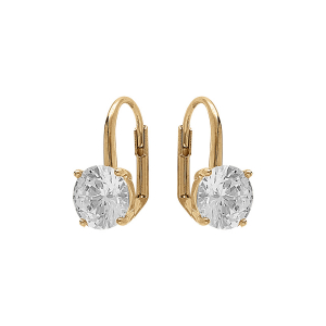 BOUCLES D'OREILLES PLAQUÉ OR DORMEUSE PIERRE RONDE BLANCHE SYNTHETIQUE 8MM 4 GRIFFES