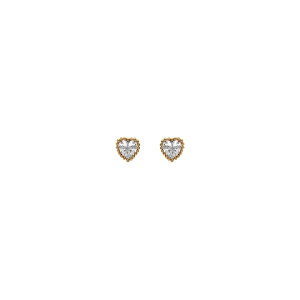 BOUCLES D'OREILLES TIGE PLAQUÉ OR PUCE COEUR OXYDES BLANCS