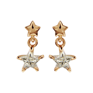 BOUCLES D'OREILLES PLAQUÉ OR ETOILE PENDANTE PIERRE BLANCHE SYNTHETIQUE