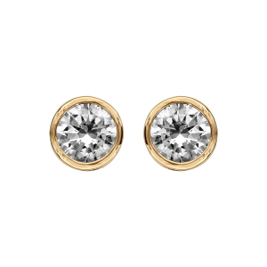 BOUCLES D'OREILLES TIGE PLAQUÉ OR RONDE SERTI CLOS 6MM PIERRE BLANCHE SYNTHETIQUE