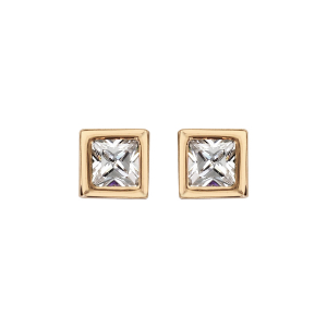 BOUCLES D'OREILLES TIGE PLAQUÉ OR CARRÉ 4X4 SERTI CLOS PIERRE BLANCHE SYNTH