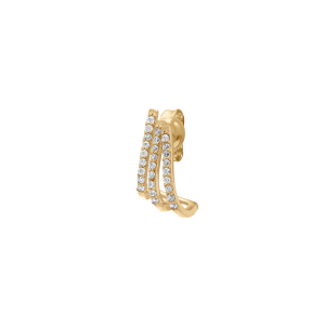BOUCLES D'OREILLES TIGE PLAQUÉ OR UNITAIRE 3 RANGS OXYDES BLANCS SERTIS