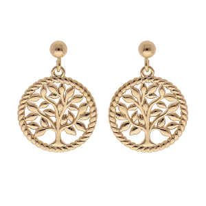 BOUCLES D'OREILLES TIGE PLAQUÉ OR ARBRE DE VIE 17MM CONTOUR PERLÉ