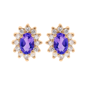 BOUCLES D'OREILLES TIGE PLAQUÉ OR AMÉTHYSTE VÉRITABLE ET OXYDES BLANCS SERTIS