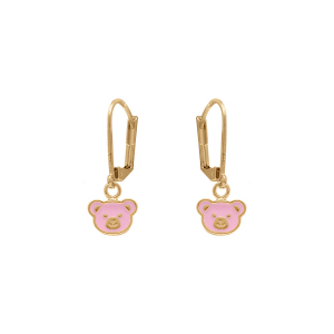 BOUCLES D'OREILLES PLAQUÉ OR DORMEUSE OURSON ROSE