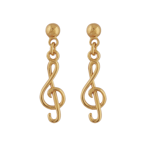 BOUCLES D'OREILLES TIGE PLAQUÉ OR CLEF DE SOL PENDANTE