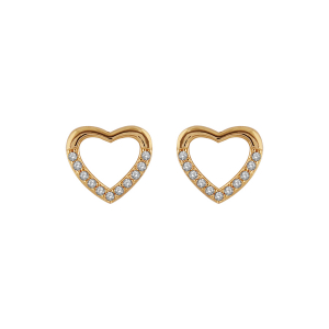 BOUCLES D'OREILLES TIGE PLAQUÉ OR COEUR EVIDE PT PIERRES BLANCHES SUR CONTOUR