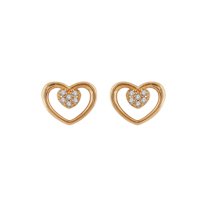BOUCLES D'OREILLES TIGE PLAQUÉ OR COEUR EVIDE PIERRES SYNTHETIQUE BLANCHES SUR PT COEUR