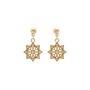 BOUCLES D'OREILLES TIGE PLAQUÉ OR PENDANTE ETOILE OXYDES BLANCS SERTIS