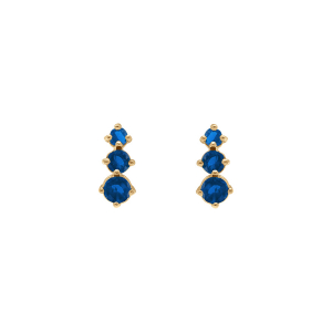 BOUCLES D'OREILLES TIGE PLAQUÉ OR 3 OXYDES BLEU