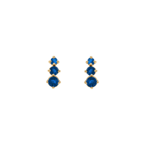 BOUCLES D'OREILLES TIGE PLAQUÉ OR 3 OXYDES BLEU