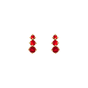 BOUCLES D'OREILLES TIGE PLAQUÉ OR 3 OXYDES ROUGE