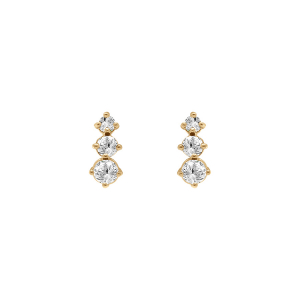 BOUCLES D'OREILLES TIGE PLAQUÉ OR 3 OXYDES BLANCS