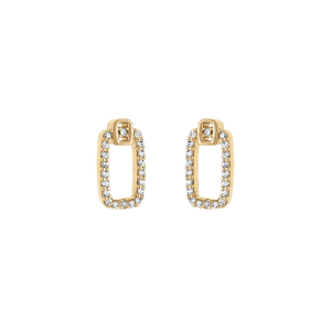 BOUCLES D'OREILLES TIGE PLAQUÉ OR RECTANGLE ORNÉ OXYDES BLANCS