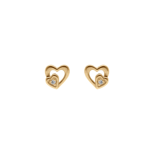 BOUCLES D'OREILLES TIGE PLAQUÉ OR COEURS OXYDES BLANCS